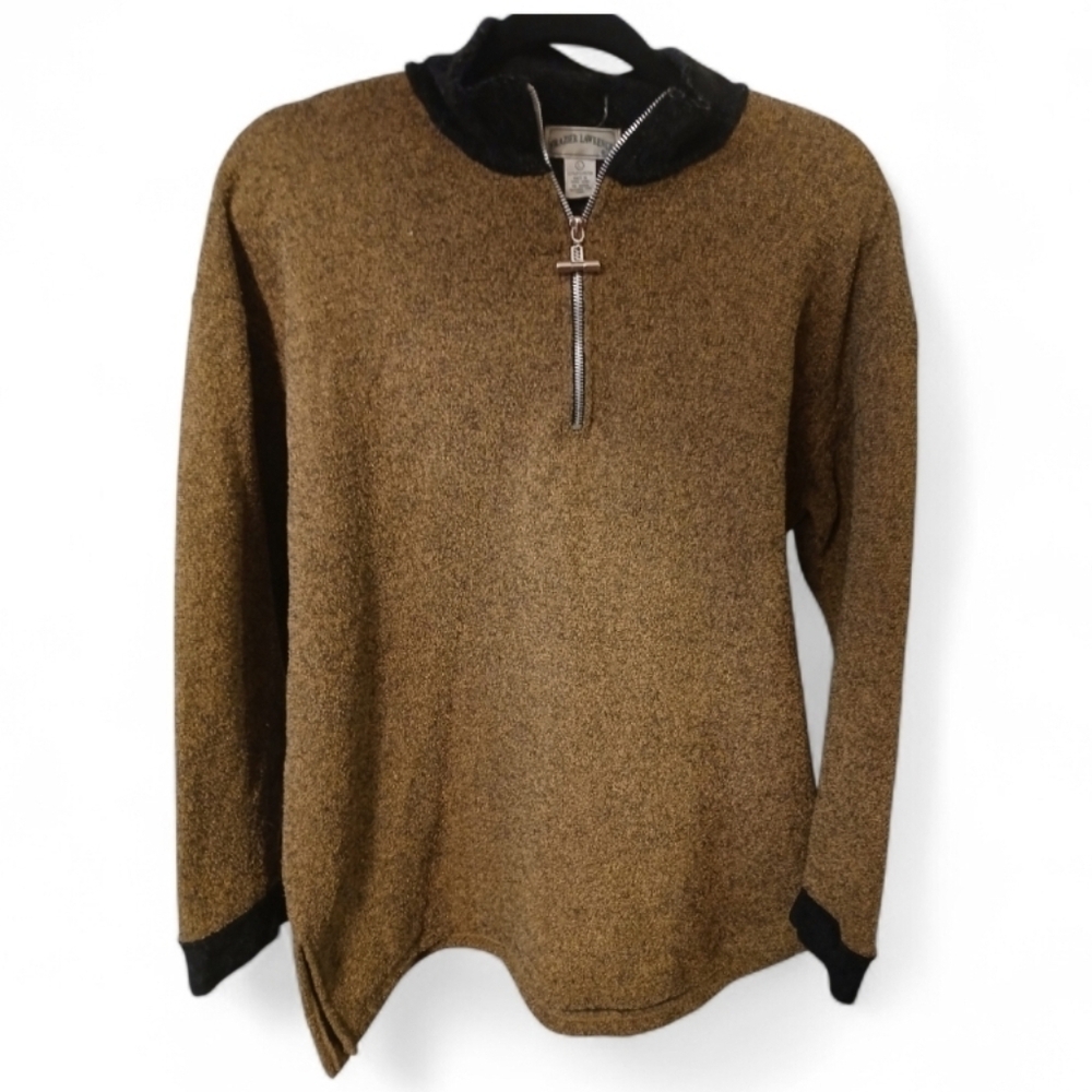 Vintage Frazier Lawrence 1/4 Zip Brown Pullover Sweater w/ Mockneck Collar L